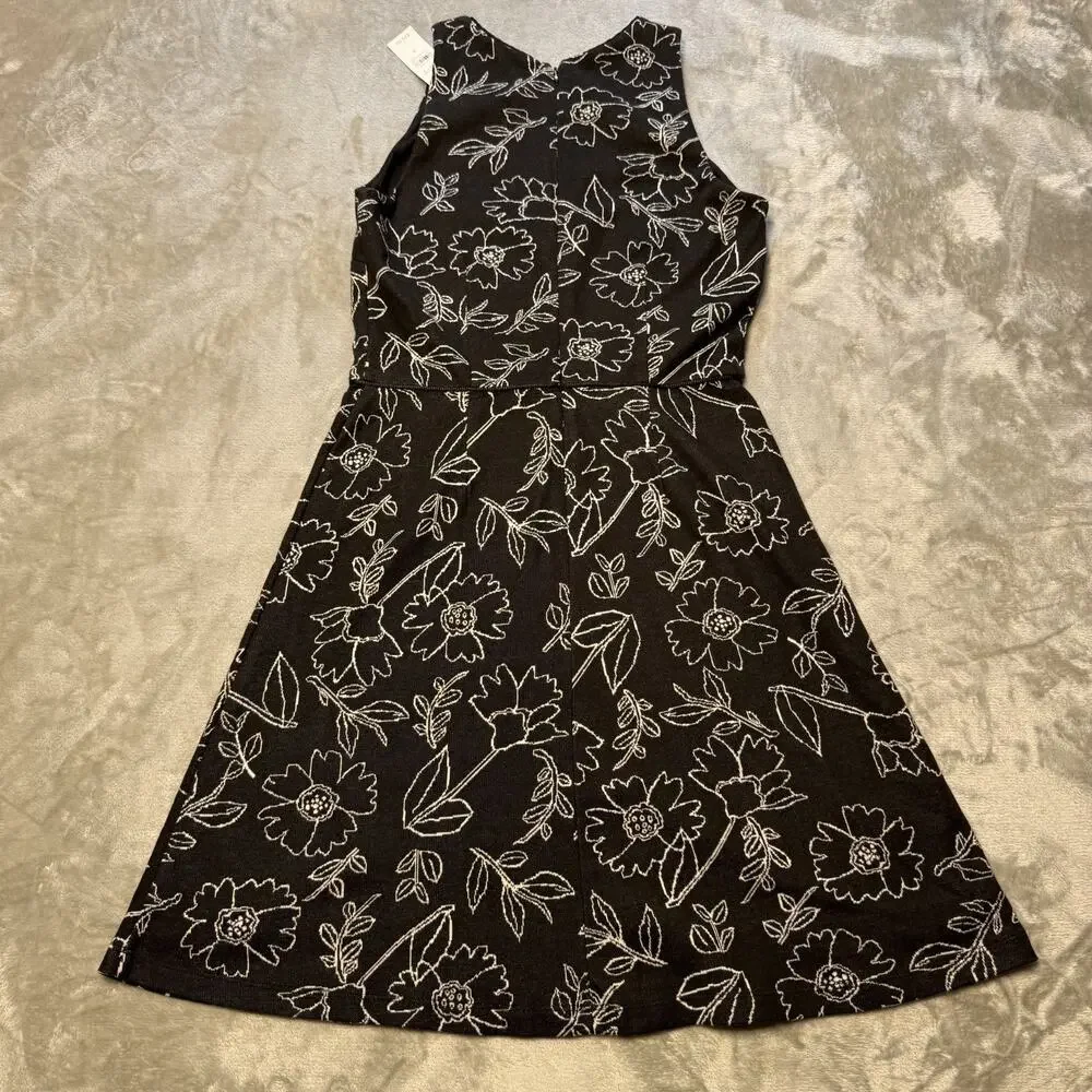 LOFT Cotton Floral Dress Sz 0 Black‎ Lined Casual Comfortable Career Neutral NWT